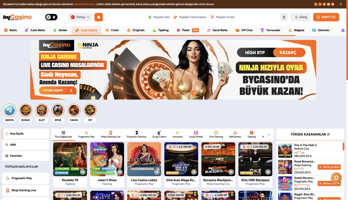 Operatörün canlı casino bölümü, 26 Ağustos 2026 tarihinde alınan ekran görüntüsü.